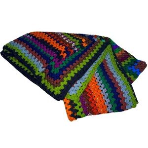 Handmade Crochet Afghan Throw Blanket - Vibrant Multicolored - 80 x 85 inches